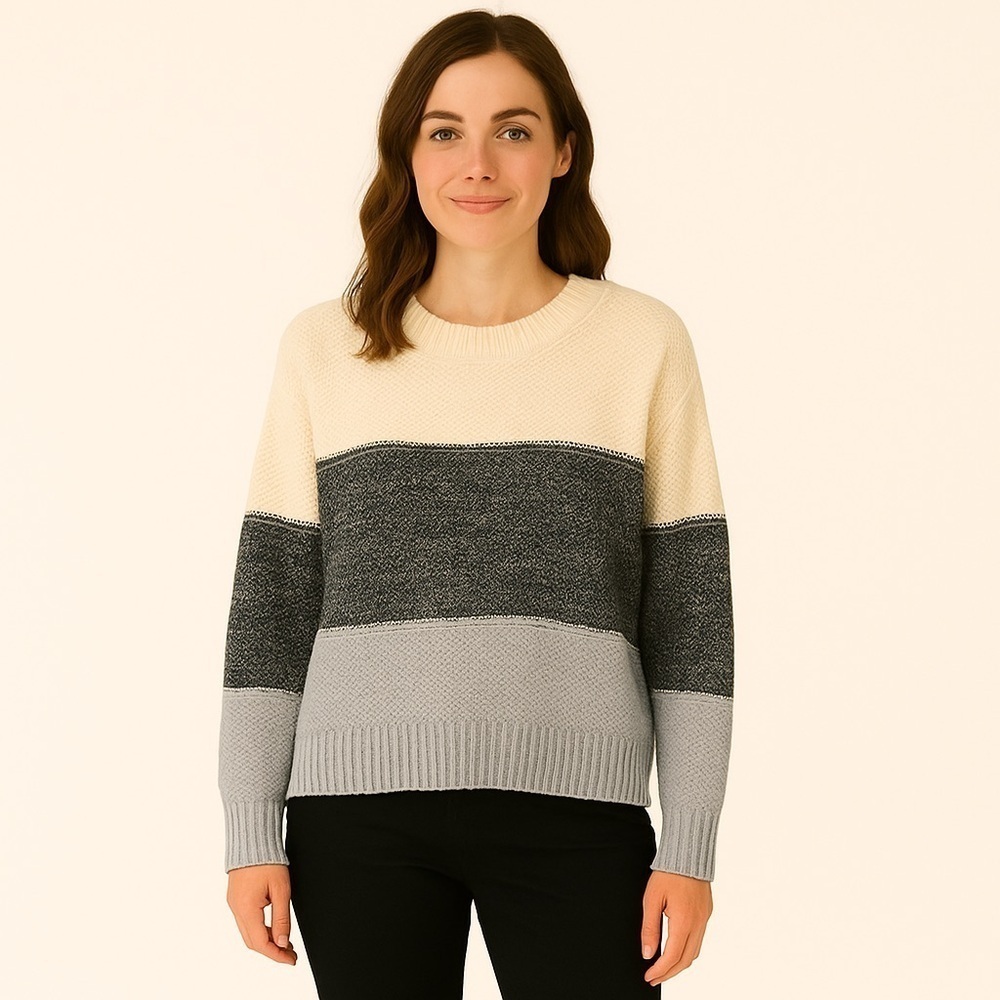Cream & Gray Color Block Sweater S